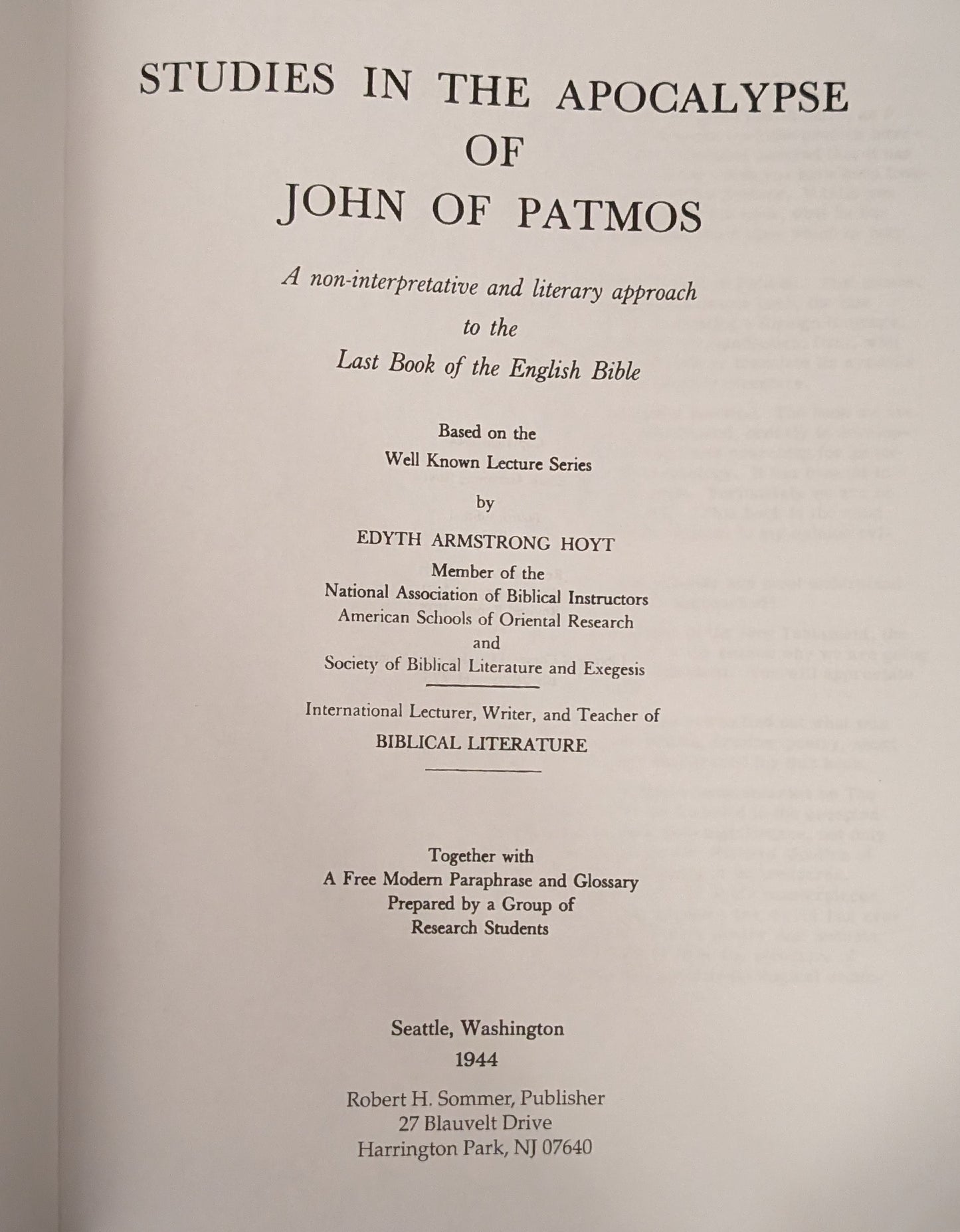 Studies in the Apocalypse of John of Patmos by Edyth Armstrong Hoyt