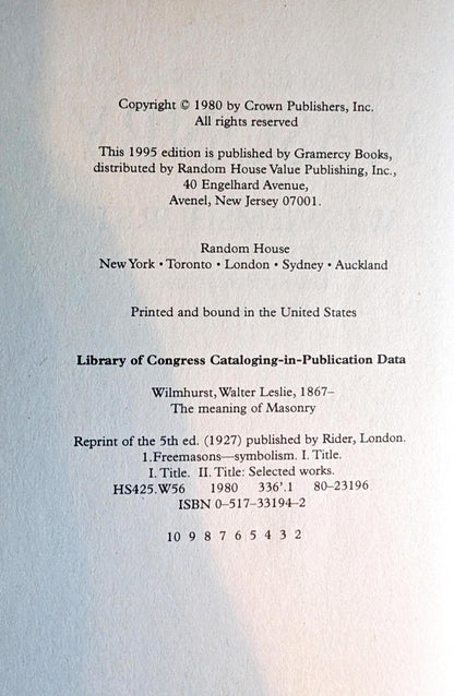 The Meaning of Masonry by W.L Wilmshurst