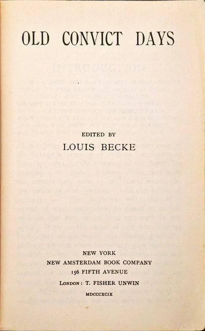 Old Convict Days by William Derrincourt edited by Louis Becke