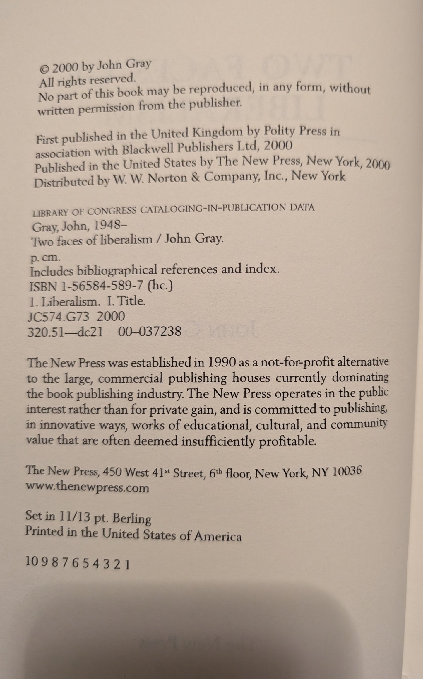 The Faces of Liberalism by John Gray