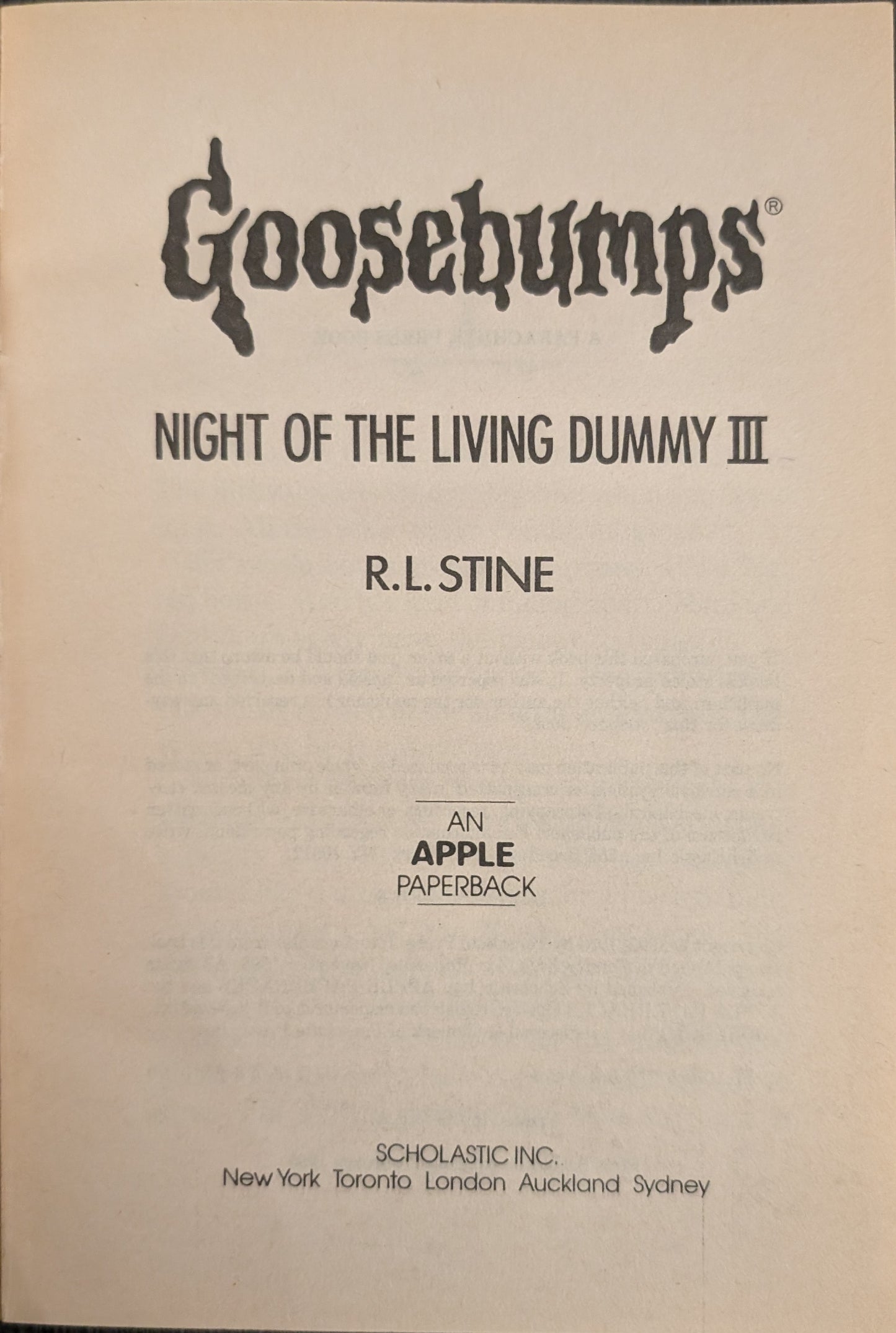 Night of the Living Dummy III by R.L Stine (Goosebumps)