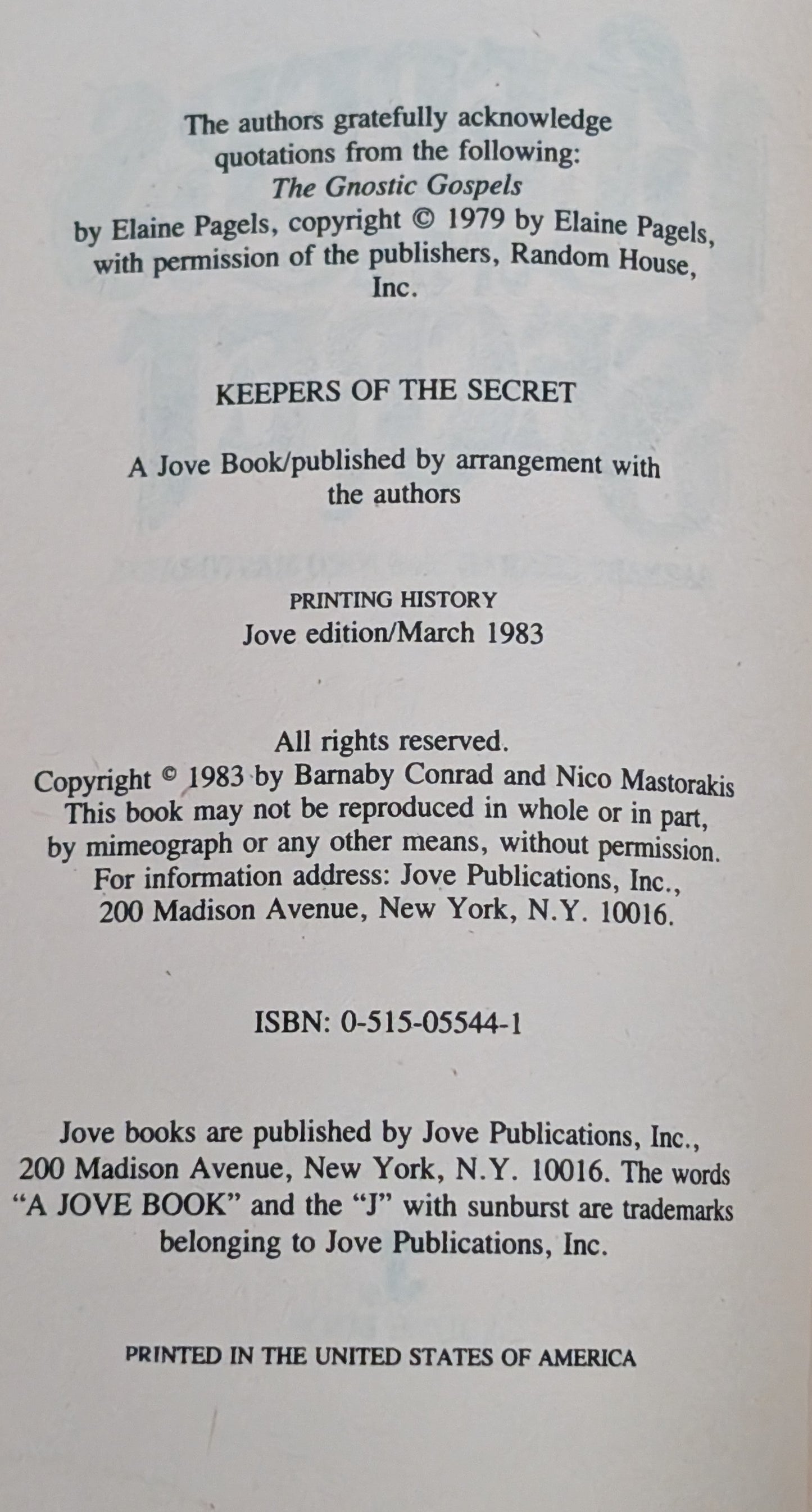 Keeper of the Secret by Barnaby Conrad and Nico Mastorakis