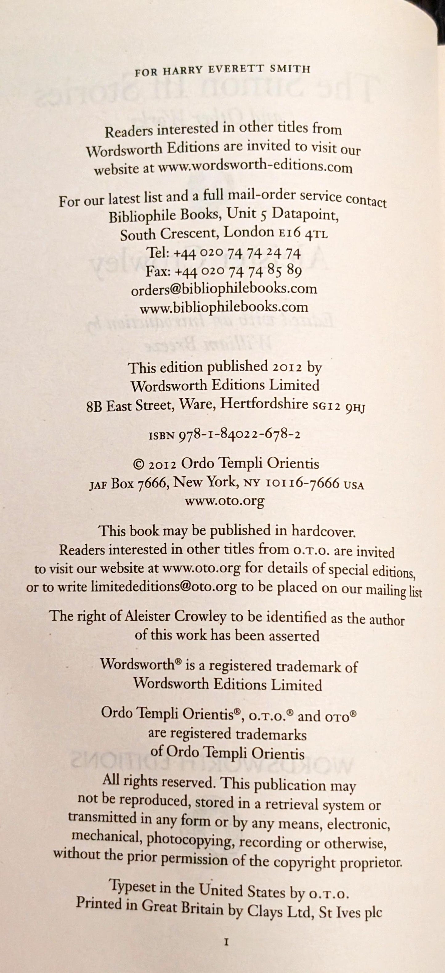 The Simon Iff Stories & Other Works by Aleister Crowley