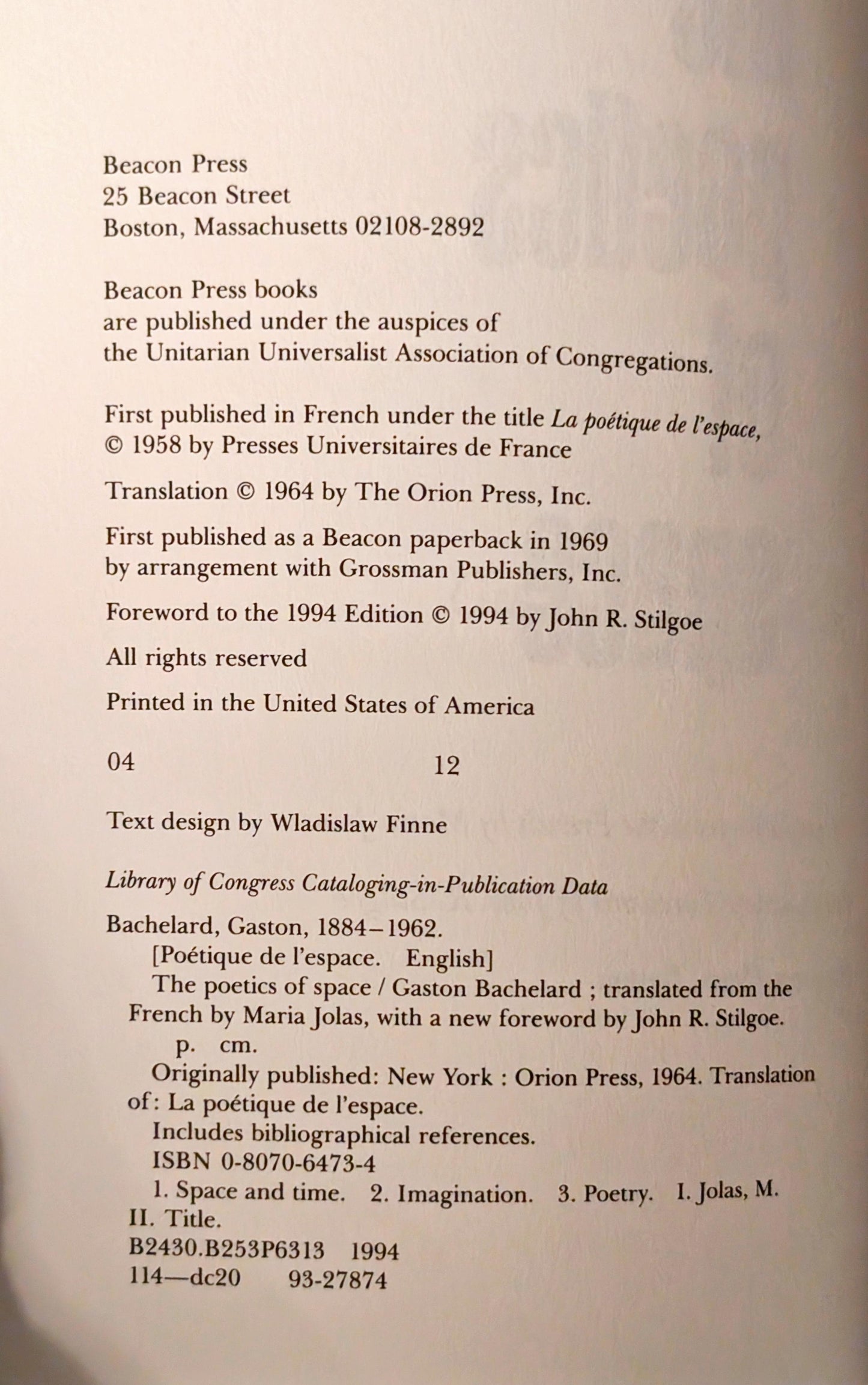 The Poetics of Space by Gaston Bachelard