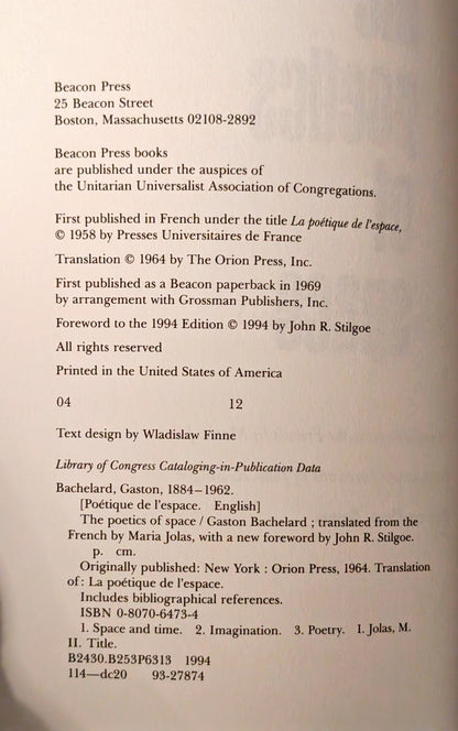 The Poetics of Space by Gaston Bachelard