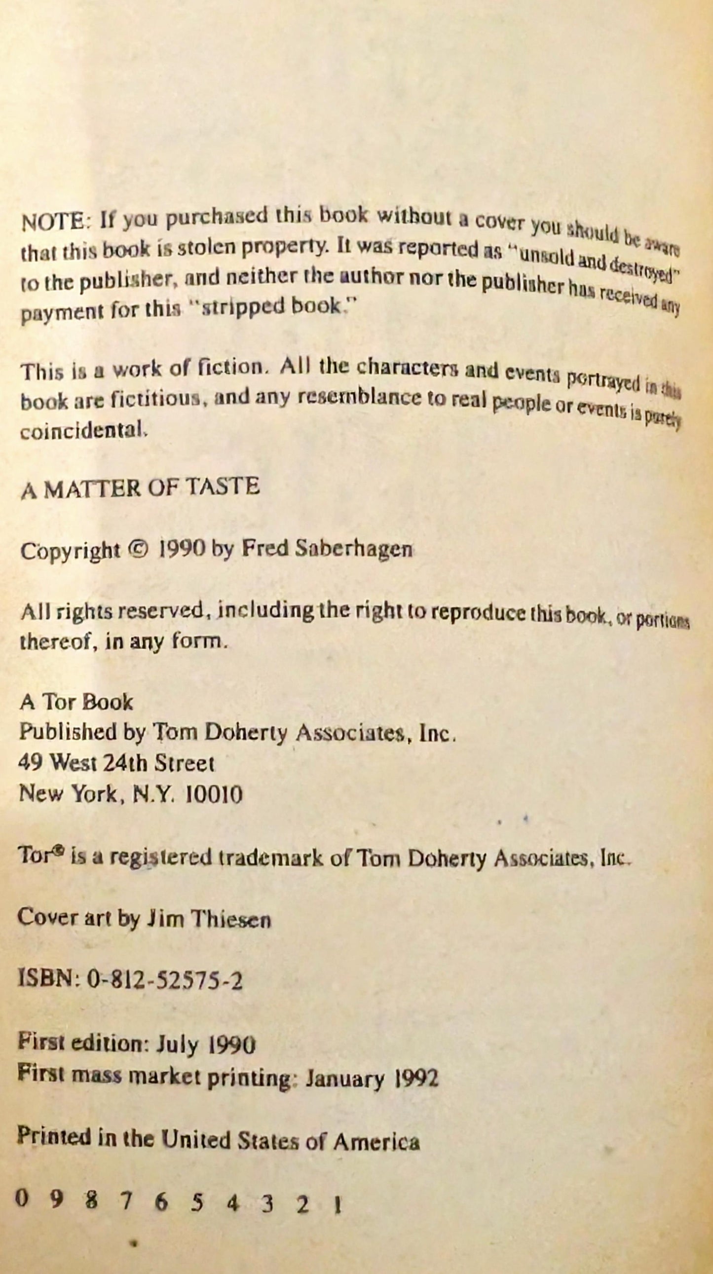 A Matter of Taste by Fred Saberhagen