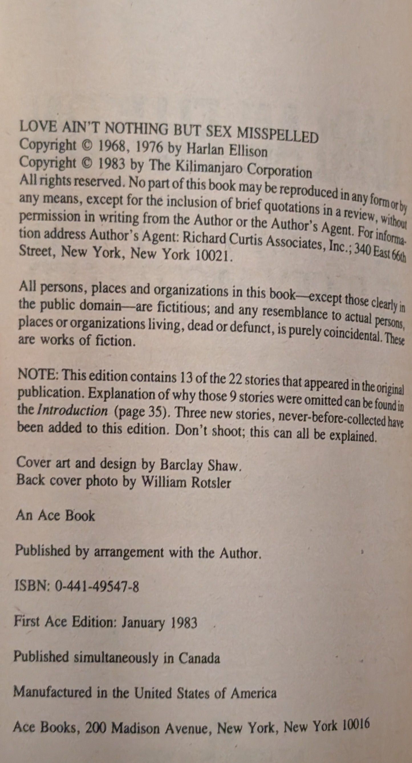 Love Ain't Nothing by Sex Misspelled by Harlan Ellison