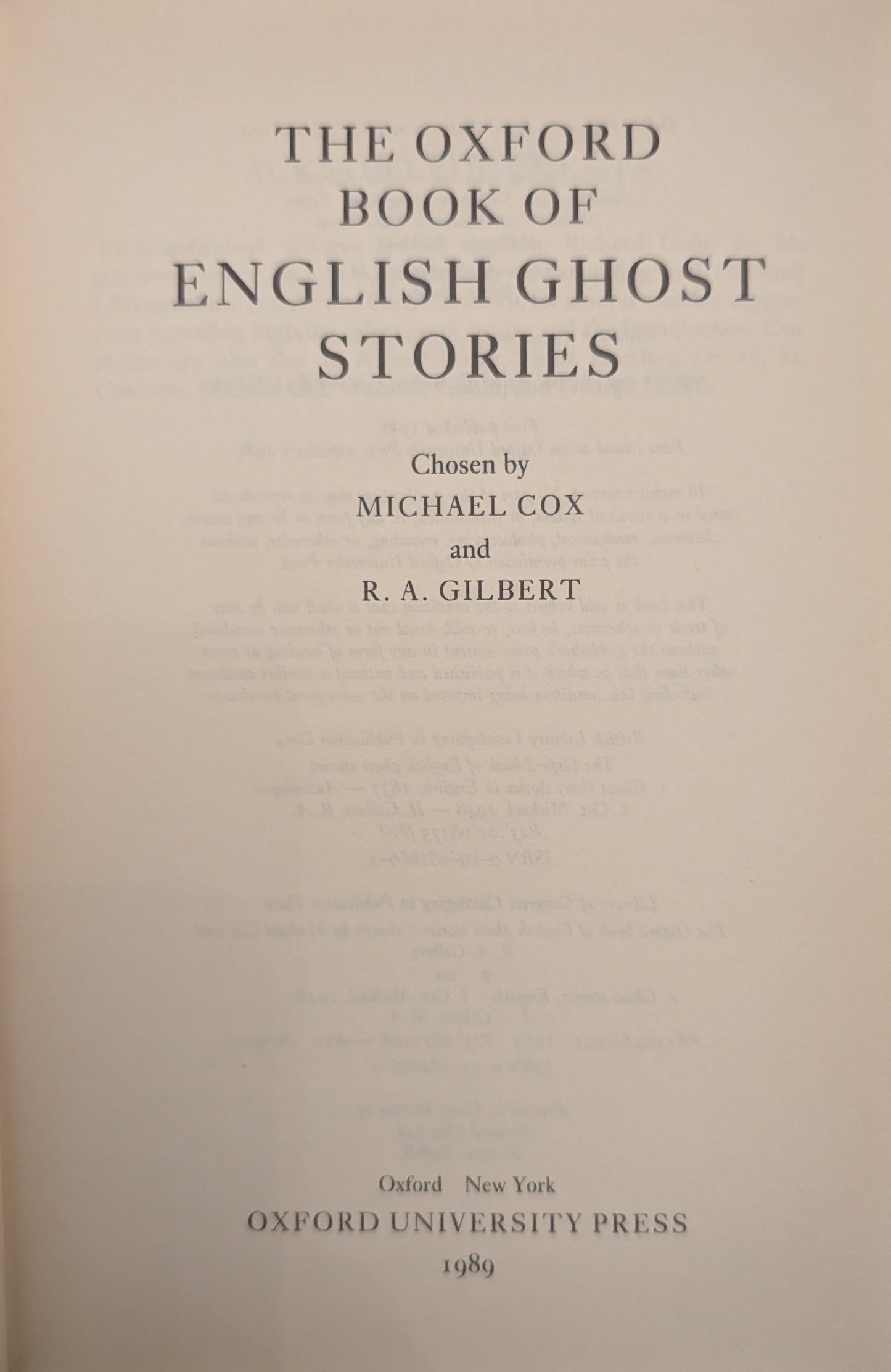 English Ghost Stories chosen by Michael Cox and R.A Gilbert