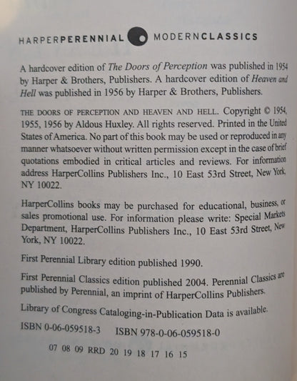 The Doors of Perception and Heaven and Hell by Aldous Huxley