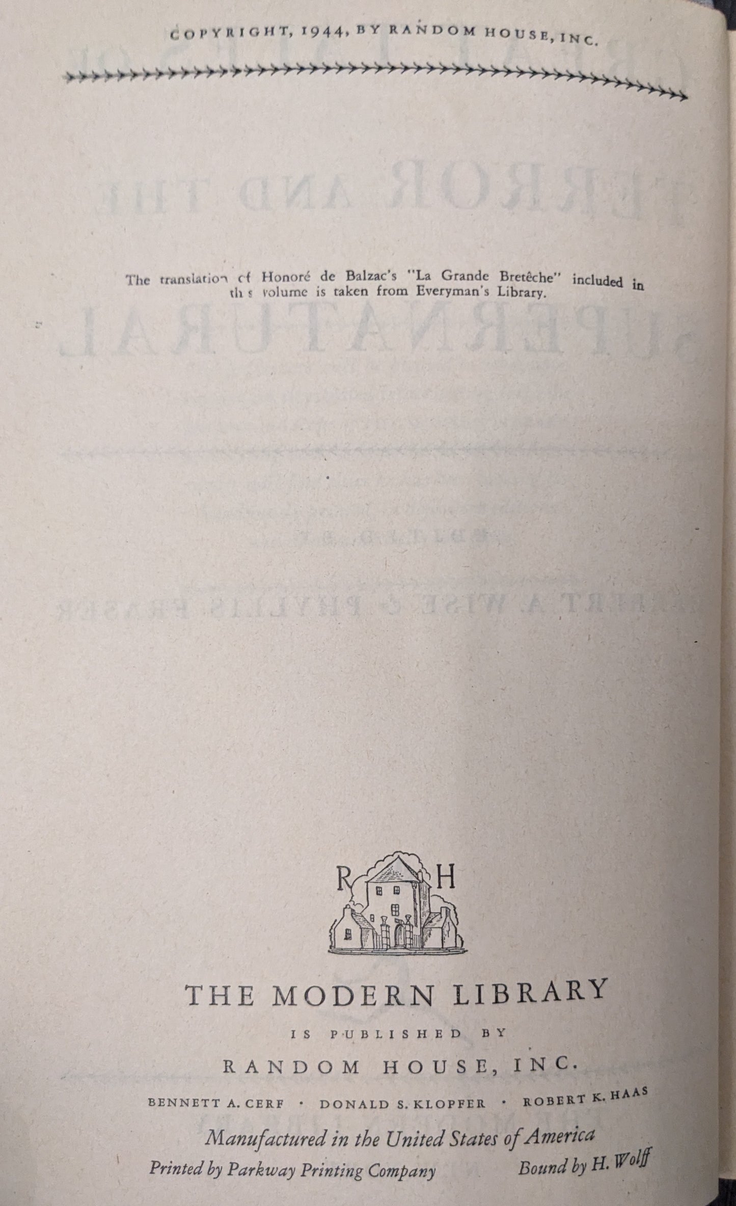 Great Tales of Terror and the Supernatural edited by Herbert A. Wise and Phyllis Fraser