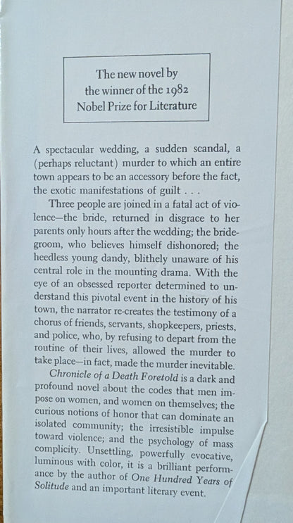 Chronicle of a Death Foretold by Gabriel Garcia-Marquez