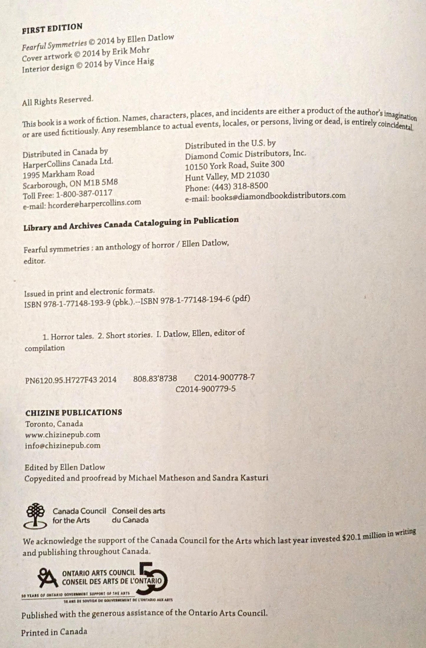 Fearful Symmetries edited by Ellen Datlow