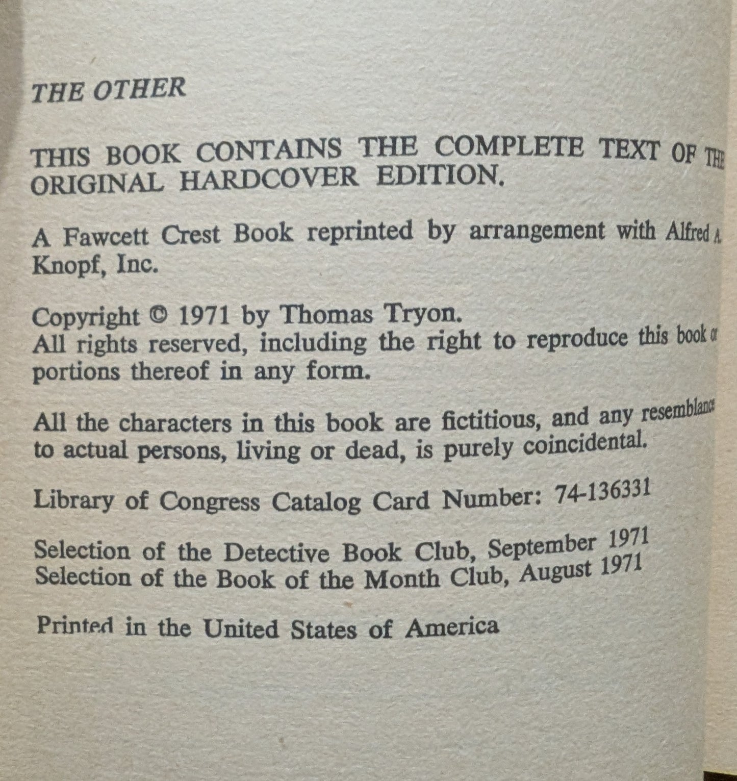 The Other by Thomas Tryon
