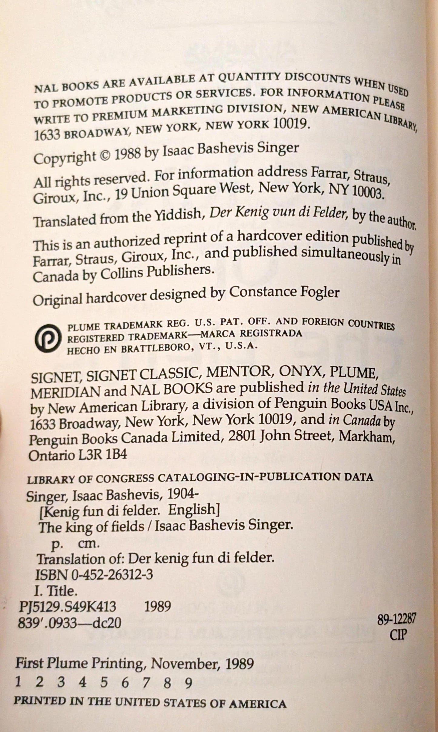 The King of The Fields by Isaac Bashevis Singer