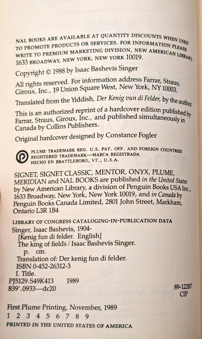 The King of The Fields by Isaac Bashevis Singer