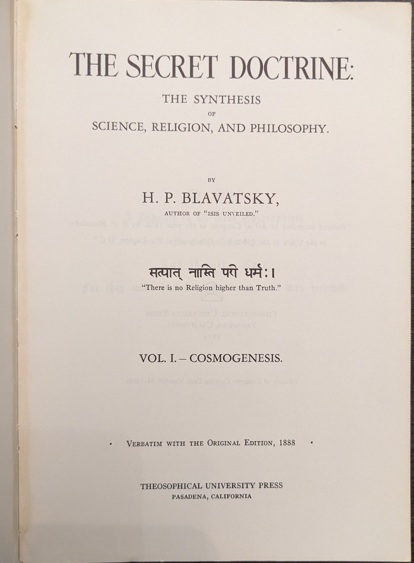 The Secret Doctrine: The Synthesis of Science, Religion and Philosophy by H.P Blavatsky Two Volume Set