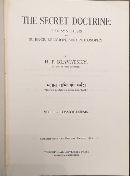 The Secret Doctrine: The Synthesis of Science, Religion and Philosophy by H.P Blavatsky Two Volume Set