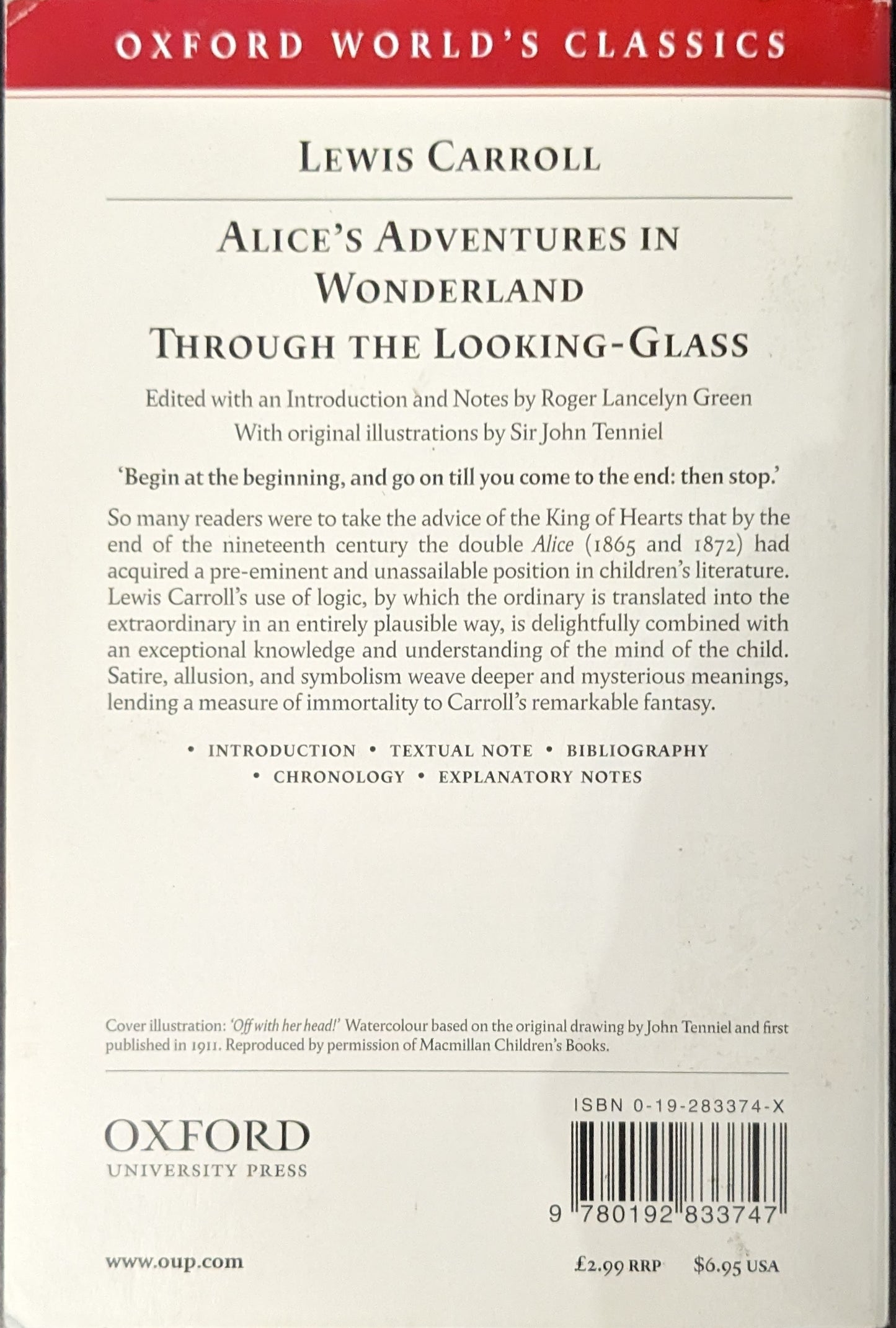 Alice Adventure's in Wonderland and Through the Looking Glass by  Lewis Carroll