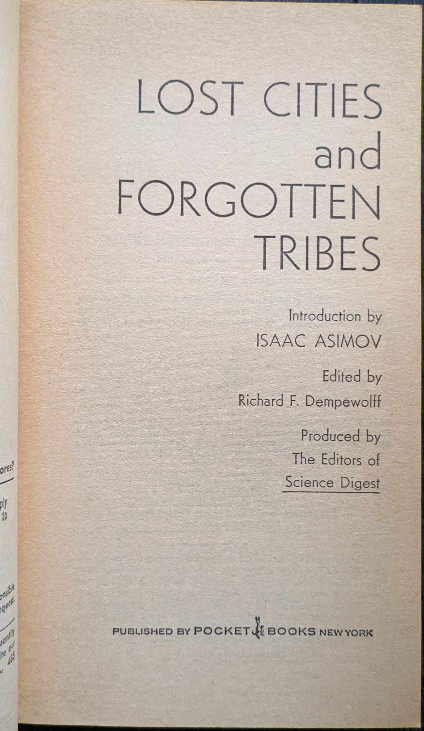 Lost Cities and Forgotten Tribes edited by Richard F. Dempewolff