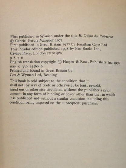 The Autumn of the Patriarch by Gabriel Garcia Marquez