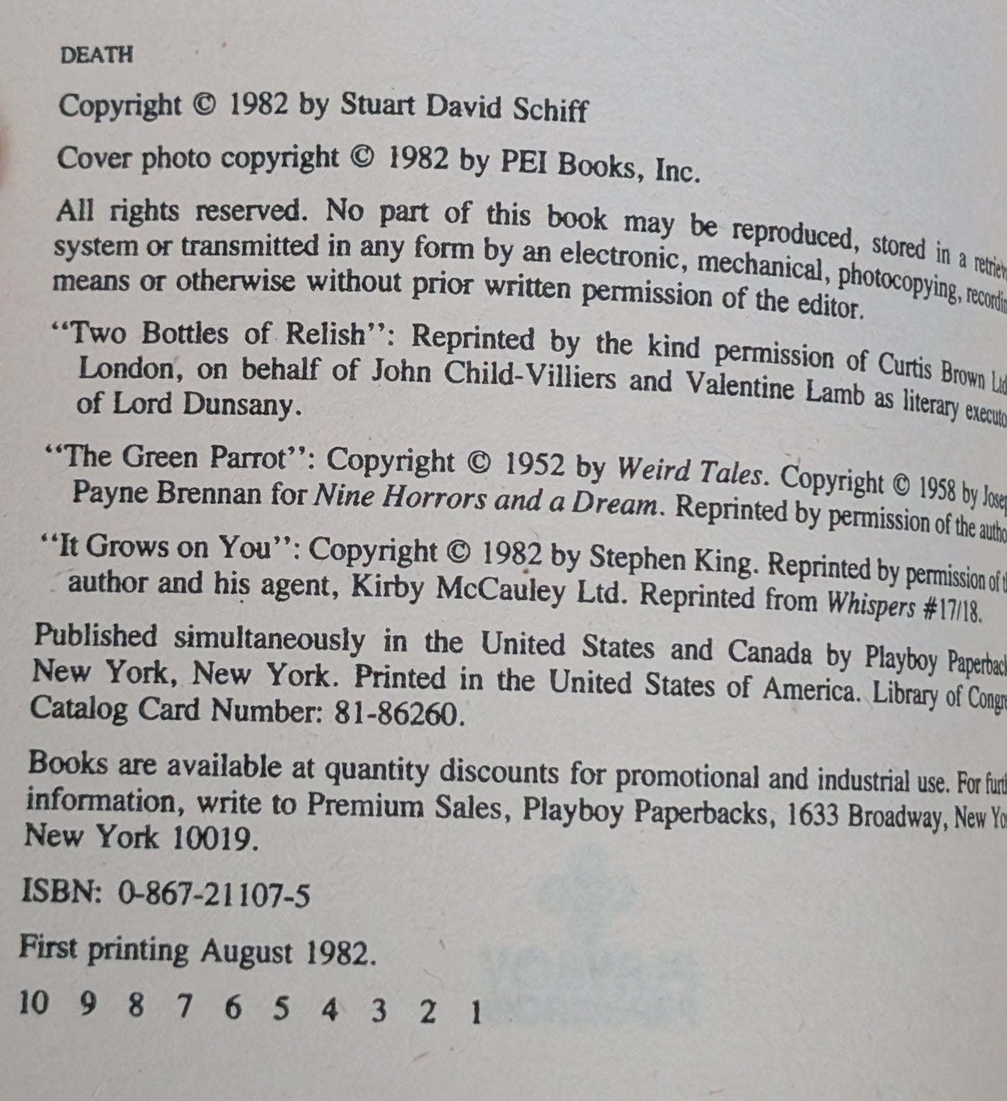 Death: It Won't Be From Old Age edited by Stuart David Schiff