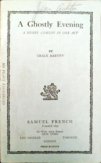 A Ghostly Evening: A Merry Comedy in One Act by Grace Barney