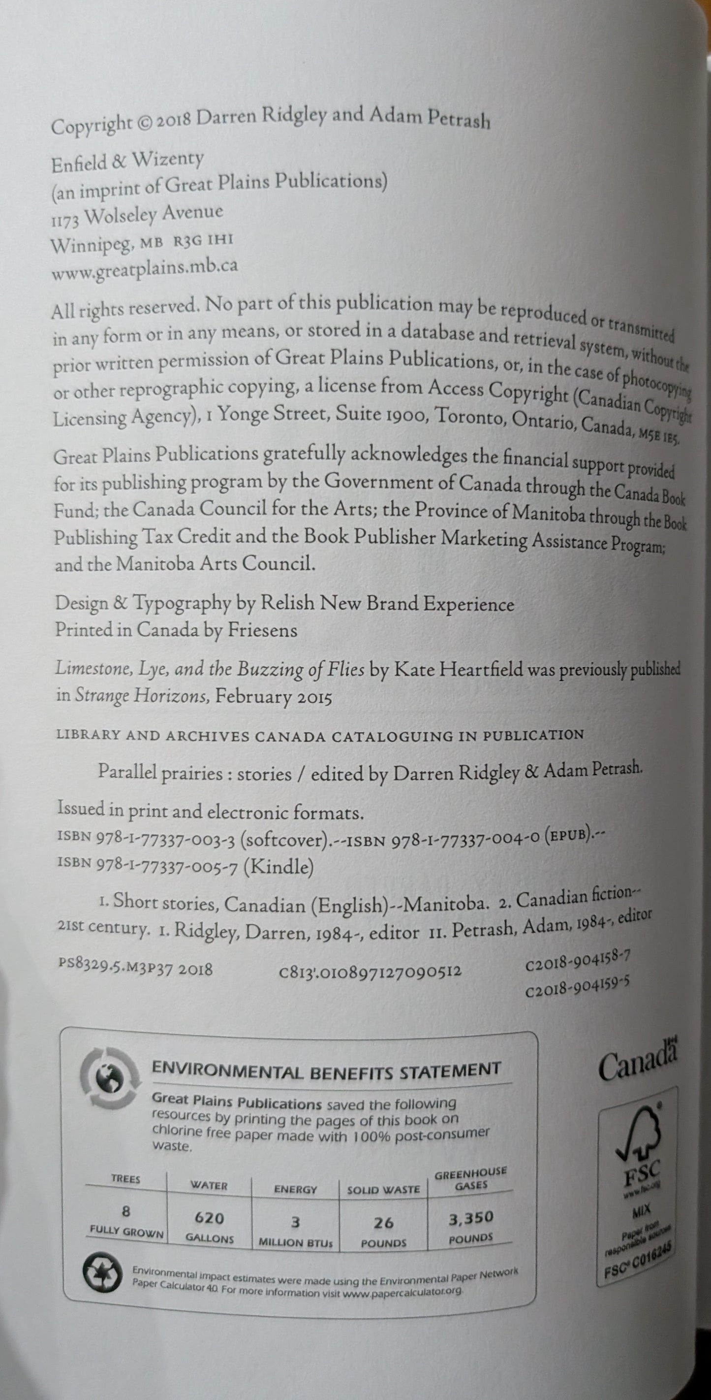 Parallel Prairies: Stories of Manitoba Speculative Fiction by Darren Ridgley and Adam Petrash