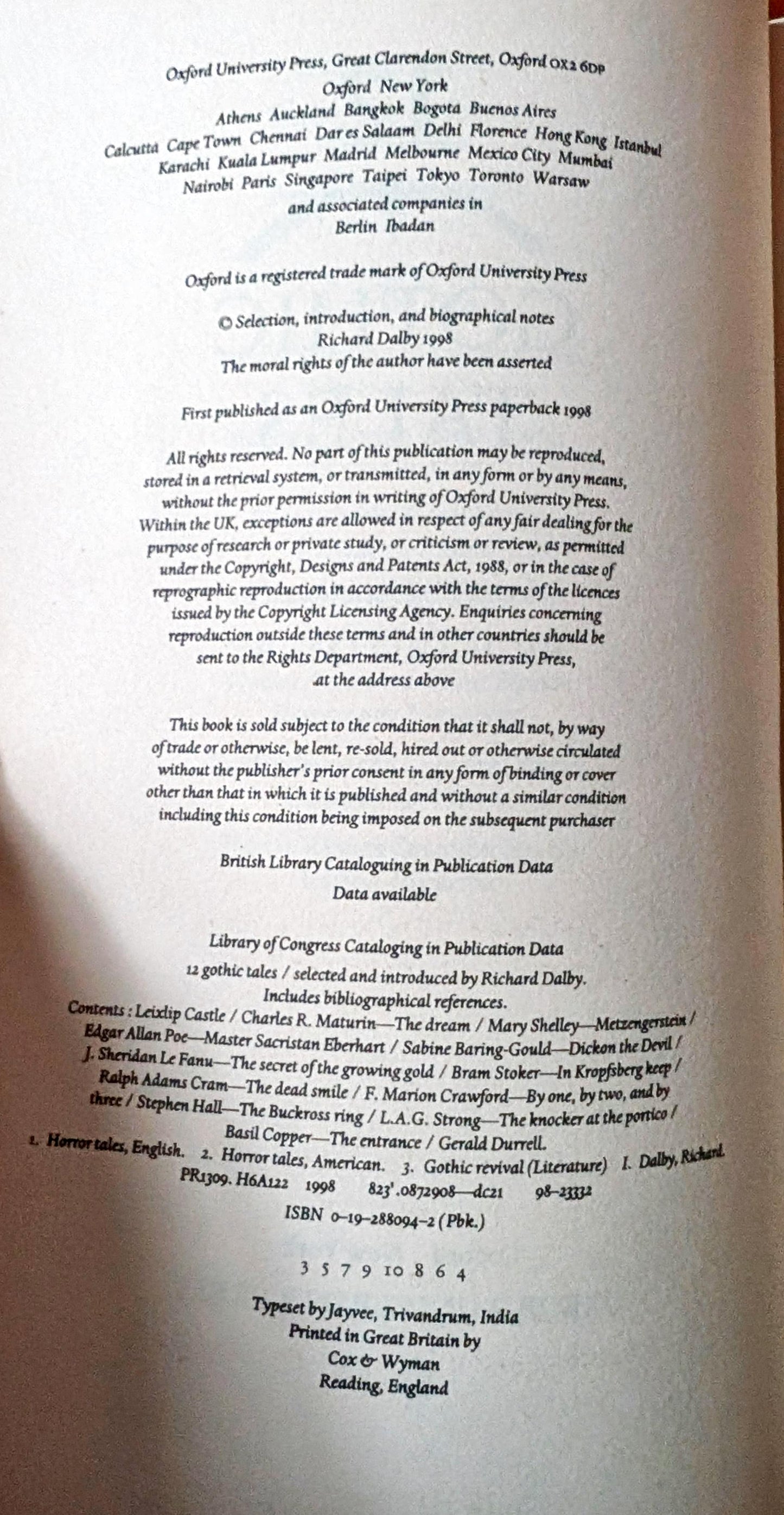 12 Gothic Tales selected and introduced by Richard Dalby