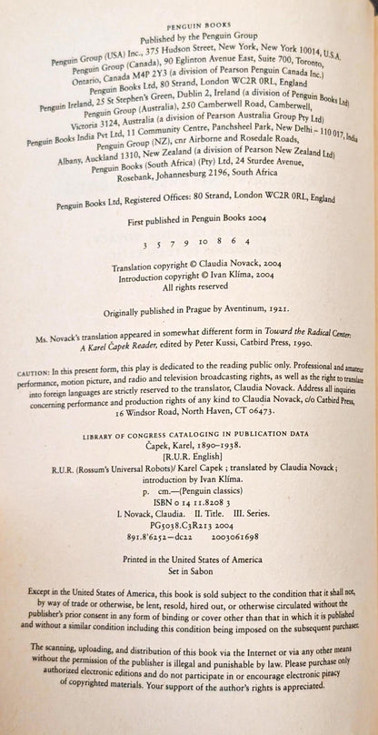 R.U.R (Rossum's Universal Robots) by Karel Capek