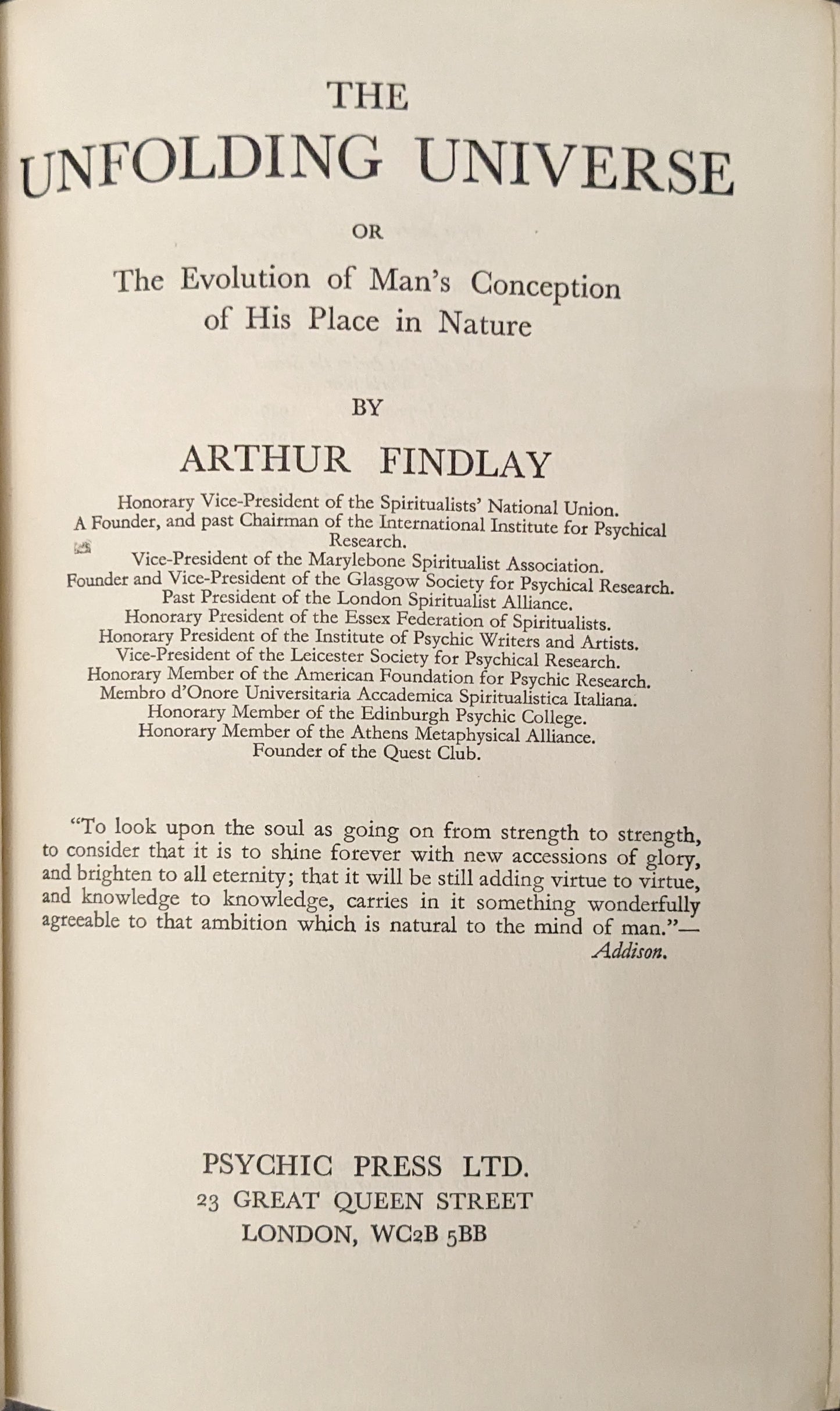 The Unfolding Universe by Arthur Findlay