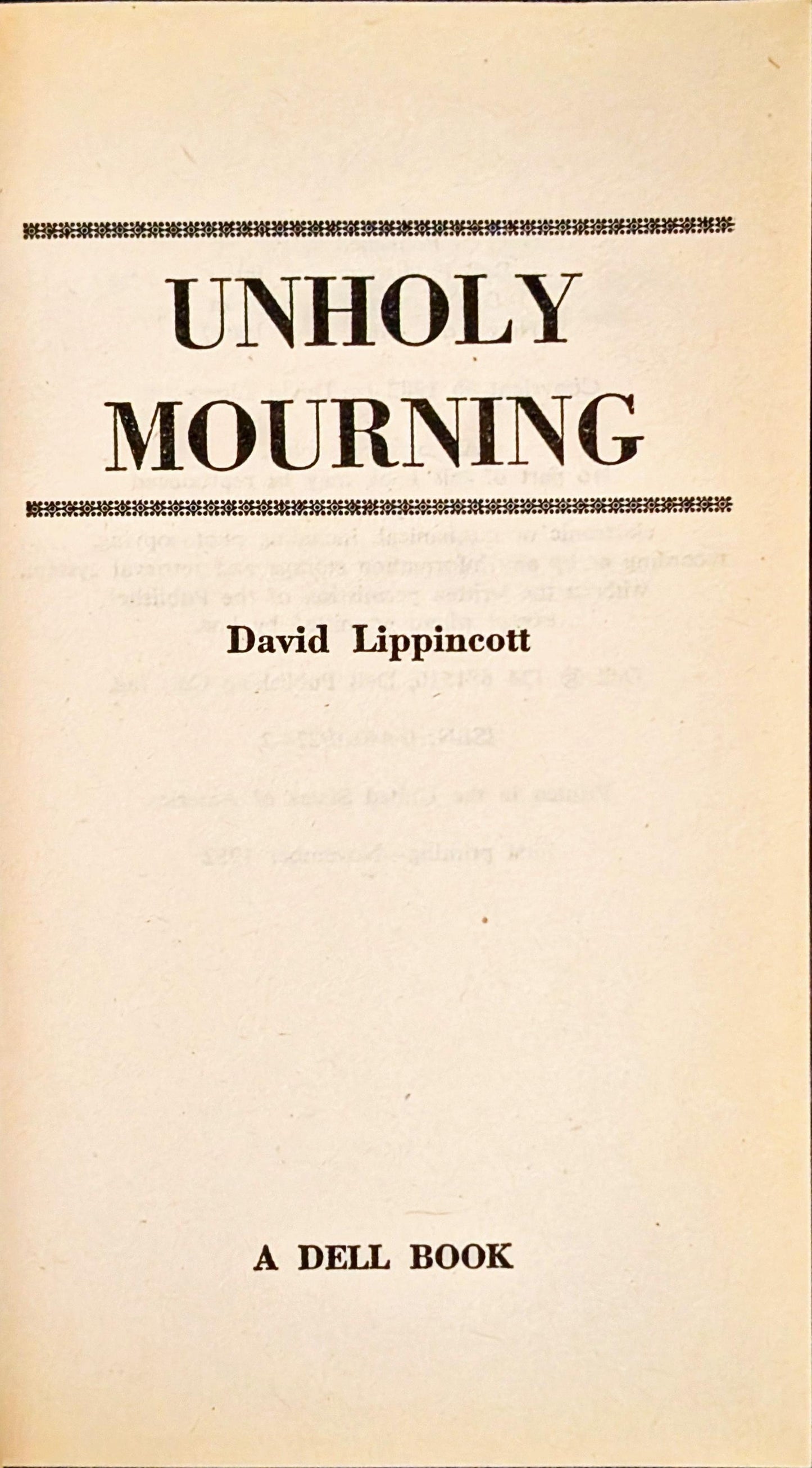 Unholy Mourning by David Lippincott