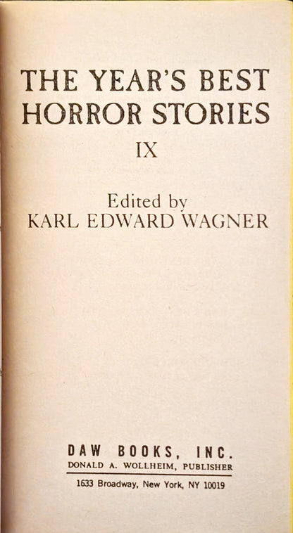The Year's Best Horror Stories IX edited by Karl Edward Wagner